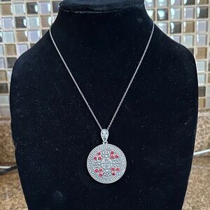 Elegant Silver and Red Pendant Necklace